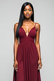 Burgundy Spaghetti Straps A Line Long Chiffon Bridesmaid Dress