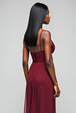 Burgundy Spaghetti Straps A Line Long Chiffon Bridesmaid Dress