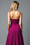 A Line V-Neck Dark Purple Ruffled Satin Long Formal Dress