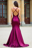Dark Purple Spaghetti Straps V Neck Mermaid Long Prom Dress