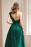Dark Green One Shoulder A-Line Flowy Bridesmaid Dress