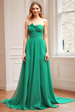 Green Strapless A-Line Empire Waist Bridesmaid Dress