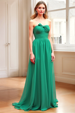 Green Strapless A-Line Empire Waist Bridesmaid Dress