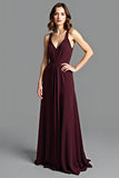Cabernet V-Neck A Line Backless Long Formal Dress