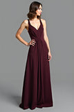 Cabernet V-Neck A Line Backless Long Formal Dress
