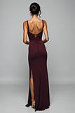 Cabernet V Neck Sheath Floor Length Formal Dress with Slit