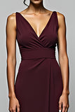 Cabernet V Neck Sheath Floor Length Formal Dress with Slit