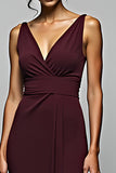 Cabernet V Neck Sheath Floor Length Formal Dress with Slit