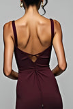 Cabernet V Neck Sheath Floor Length Formal Dress with Slit
