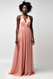 Blush Pink Halter A Line Chiffon Pleated Long Formal Dress