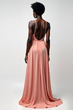 Blush Pink Halter A Line Chiffon Pleated Long Formal Dress