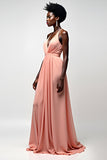 Blush Pink Halter A Line Chiffon Pleated Long Formal Dress