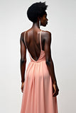 Blush Pink Halter A Line Chiffon Pleated Long Formal Dress