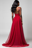 Red Spaghetti Straps A Line Floor Length Formal Dress