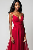 Red Spaghetti Straps A Line Floor Length Formal Dress