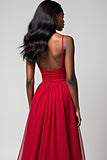 Red Spaghetti Straps A Line Floor Length Formal Dress