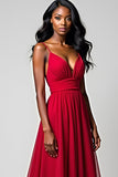 Red Spaghetti Straps A Line Floor Length Formal Dress