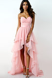 Blush Pink Sweetheart A Line High-Low Formal Dress with Ruffles