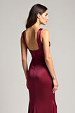Elegant Burgundy Sheath Ruched Sweep Train Formal Dress
