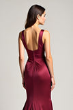 Elegant Burgundy Sheath Ruched Sweep Train Formal Dress
