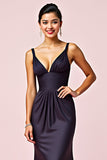 Elegant Navy Sheath V-Neck Backless Floor Length Black Tie Dress