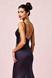 Elegant Navy Sheath V-Neck Backless Floor Length Black Tie Dress