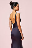 Elegant Navy Sheath V-Neck Backless Floor Length Black Tie Dress