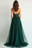 Dark Green Sweetheart A Line Chiffon Floor Length Bridesmaid Dress with Slit