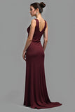 Cabernet V-Neck Sheath Satin Floor Length Formal Dress
