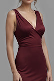 Cabernet V-Neck Sheath Satin Floor Length Formal Dress