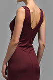 Cabernet V-Neck Sheath Satin Floor Length Formal Dress