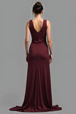 Cabernet V-Neck Sheath Satin Floor Length Formal Dress
