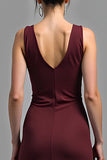 Cabernet V-Neck Sheath Satin Floor Length Formal Dress