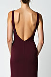 Cabernet Sheath Backless Tea Length Bridesmaid Dress