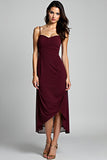 Cabernet Sheath Spaghetti Straps Asymmetrical Chiffon Bridesmaid Dress