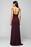 Simple Cabernet A Line Deep V-Neck Long Formal Dress