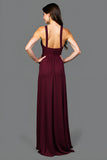 A Line Cabernet V Neck Pleated Long Formal Dress