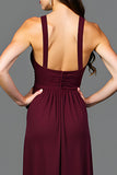 A Line Cabernet V Neck Pleated Long Formal Dress
