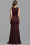 Cabernet Sheath V-Neck Sleeveless Ruched Floor Length Formal Dress