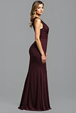 Cabernet Sheath V-Neck Sleeveless Ruched Floor Length Formal Dress