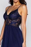 Navy Spaghetti Straps Corset A-Line Formal Dress with Slit