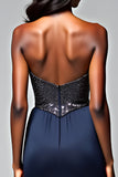 Navy Corset Mermaid Ruffled Formal Dress with Seuqins
