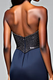 Navy Corset Mermaid Ruffled Formal Dress with Seuqins