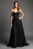 Black Spaghetti Straps Sweetheart A Line Formal Dress