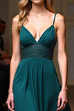 Peacock A Line V Neck Backless Long Red Carpet Dress