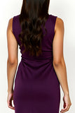 Purple Round Neck Bodycon Knee Length Mother of the Bride Dress