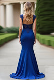 Elegant Mermaid Royal Blue V-Neck Appliqued Mother of the Bride Dress