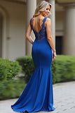 Mermaid Royal Blue Spaghetti Straps Corset Long Prom Dress