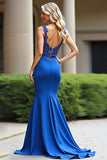 Mermaid Royal Blue Spaghetti Straps Corset Long Prom Dress