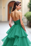 Dark Green Tiered Strapless Sweetheart A Line Long Prom Dress